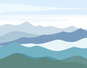 Illustration of layered mountains with gradient blue and green hues
