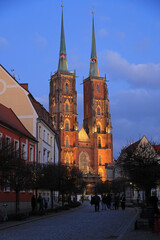 Cathedral street at night vertical - St John the Baptist Cathedral - Wroclaw, Poland
