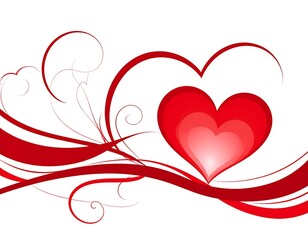 Graphic with a central red heart comprised of three layered hearts, complemented by flowing red swirls on a white background