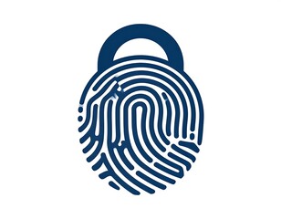 Graphic with a fingerprint integrated into a padlock shape, suggesting secure access and identity verification