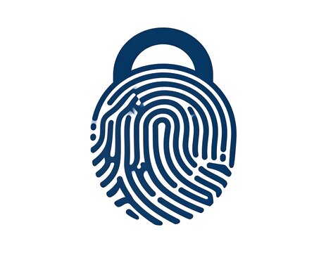 Graphic with a fingerprint integrated into a padlock shape, suggesting secure access and identity verification - Powered by Adobe