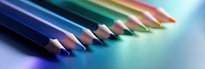 Close-up of colorful pencils in gradient light