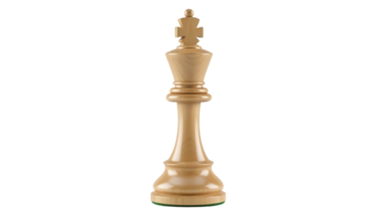 Elegant wooden king chess piece isolated PNG, strategic game element for design projects and educational materials