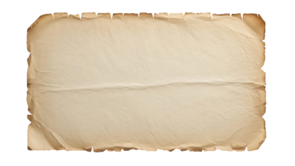 Old parchment paper texture PNG isolated on transparent background, antique scroll with torn edges for vintage design and historical documents