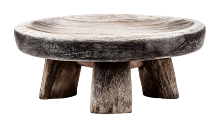 Rustic Wooden Stool for Garden Decor – Minimal Natural Design (Isolated)