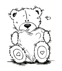 Love Bear's Tender Embrace: A charming teddy bear tenderly clutches a heart, symbolizing affection, warmth, and the purity of love.