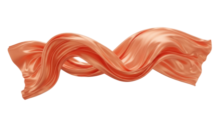 Elegant peach silk fabric flowing isolated PNG, soft draped textile on transparent background for fashion design and decorative elements
