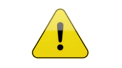 Yellow warning sign with exclamation mark isolated PNG, attention symbol for danger and caution on transparent background