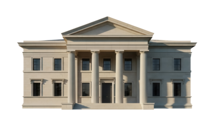 Classical building facade isolated PNG, stately architecture with columns and windows on transparent background, architectural design element