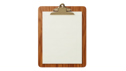 Wooden clipboard with lined paper isolated PNG, office supply for taking notes and organizing documents on transparent background