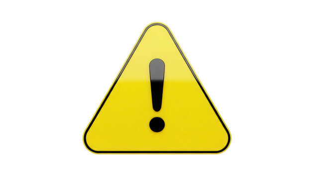 Yellow warning sign with exclamation mark isolated PNG, attention symbol for danger and caution on transparent background