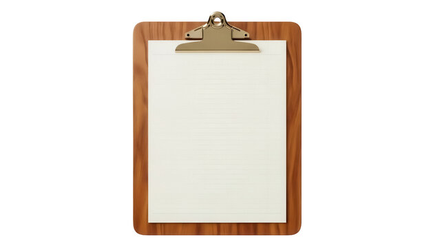 Wooden clipboard with lined paper isolated PNG, office supply for taking notes and organizing documents on transparent background