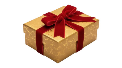 Obraz premium Gold gift box with red ribbon isolated PNG, present for Christmas, birthday, or special occasion on transparent background