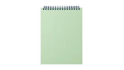 Light green notepad PNG isolated on transparent background, blank spiral notebook for writing notes and creative design projects