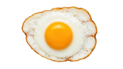 Fried egg isolated PNG on transparent background, sunny-side up breakfast food with golden yolk and crispy edges, delicious and nutritious meal