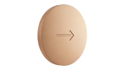 Elegant copper coin with right arrow isolated PNG, metallic token for financial or directional design elements on transparent background