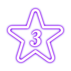 pink star icon glowing neon with number 3 futuristic sign