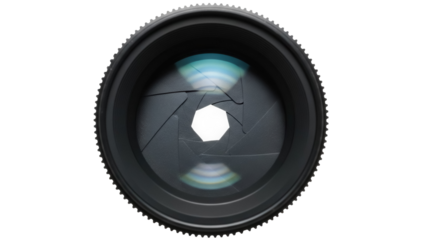 Camera lens aperture PNG isolated on transparent background, photographic equipment for photography and videography use