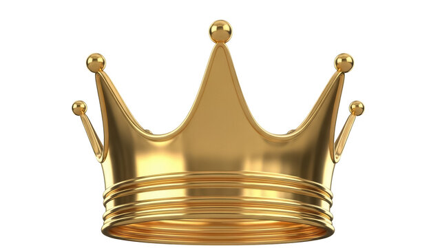 Golden crown isolated PNG on transparent background, royal symbol of power and authority for design projects and regal themes