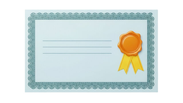 Elegant certificate template PNG isolated on transparent background, formal document with seal and ribbon for awards and achievements - Powered by Adobe