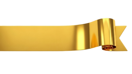 Golden ribbon banner isolated PNG on transparent background, elegant scroll design element for awards and celebrations