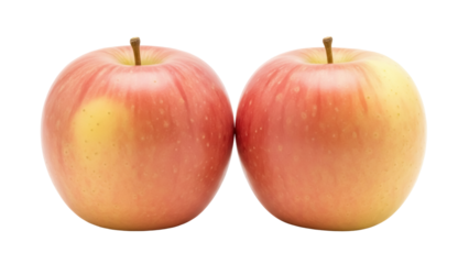 Two gala apples PNG isolated on transparent background, fresh and juicy fruit for healthy eating and snack