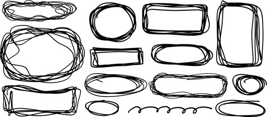 Scribble hand drawn frame set with expressive ink lines, adding raw handmade character and strong visual emphasis to designs.