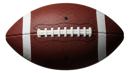 American football isolated PNG, brown leather ball with white stripes for sports equipment and game day designs on transparent background © PAPADOMUS