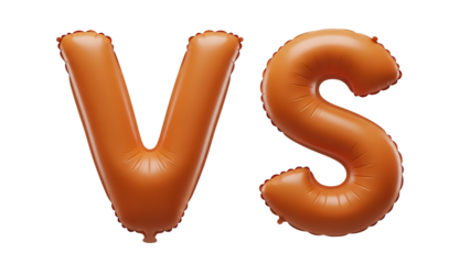 Orange foil balloon letters VS isolated PNG, decorative typography elements for party, event, and celebration designs