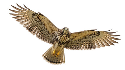 Ferruginous hawk flying PNG isolated on transparent background, majestic bird of prey with outstretched wings, wildlife © Elena