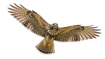 Ferruginous hawk flying PNG isolated on transparent background, majestic bird of prey with outstretched wings, wildlife