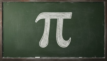 A large chalk drawn pi symbol stands at the center of a worn classroom chalkboard emphasizing mathematics learning curiosity and the enduring search for knowledge