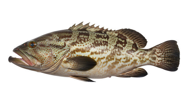 Giant grouper with robust body and detailed skin texture, captured in professional studio photography. Isolated on White background