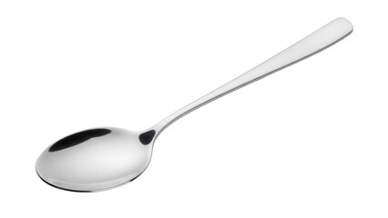 Shiny silver spoon isolated PNG on transparent background, elegant cutlery for dining and kitchen use, modern tableware design