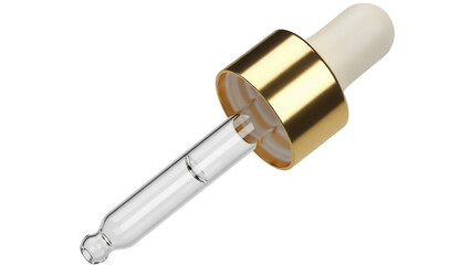 Golden dropper with glass pipette isolated PNG on transparent background, cosmetic serum applicator...