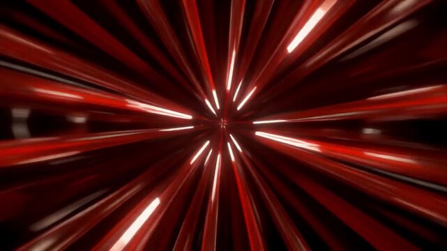 Carnival quad beams rotating outward like opening scissors, deep red and sharp white contrast, cinematic 4K render.