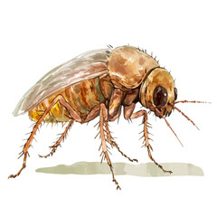 Flea, watercolor artwork with intricate patterns and vibrant, isolated on a white background.