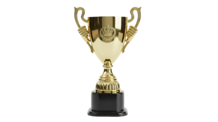 Golden trophy cup isolated PNG, award prize for winner or champion, sport competition success and achievement concept