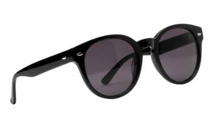 Black round sunglasses isolated PNG on transparent background, stylish eyewear with dark lenses for sun protection and fashion accessory