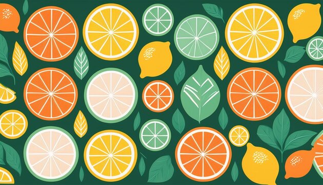 geometric lemon lime orange citrus pattern minimalist art flat design silhouettes leaves refreshing background