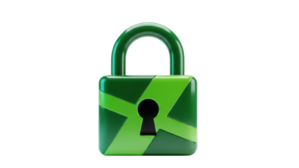 Green padlock PNG isolated on transparent background, security and protection concept for graphic design and web elements