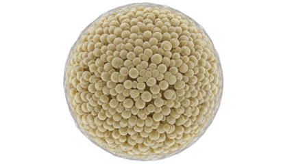 Abstract sphere made of small yellow balls PNG isolated on transparent background, conceptual design element for science and technology projects