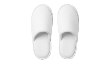 Pair of white hotel slippers isolated PNG on transparent background, comfortable footwear for spa and relaxation