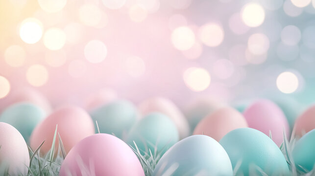Easter background with eggs and bokeh.