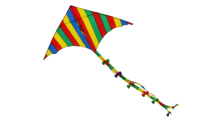 Colorful striped kite PNG isolated on transparent background, fun outdoor toy for kids and summer activities