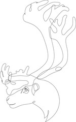 Continuous one line drawing of Reindeer. Linear Deer isolated on white background. Vector illustration.