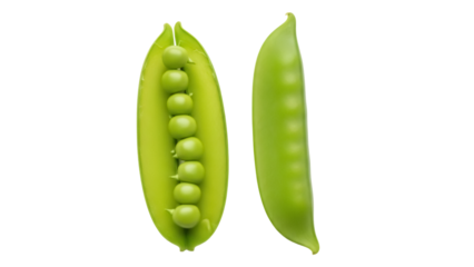 Fresh green peas in open pod isolated PNG, healthy vegetable ingredient for cooking and vegetarian diet on transparent background