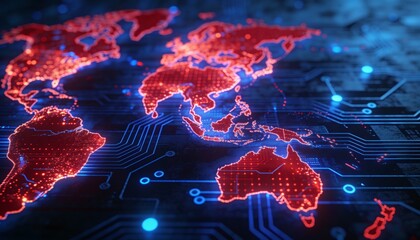 A holographic map protected by an energy shield, global cybersecurity, worldwide protection concept 