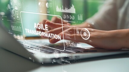 Business Professional Engaging in Digital Transformation with Data Visualization on Laptop Screen. Asymptotic smart data analytic.