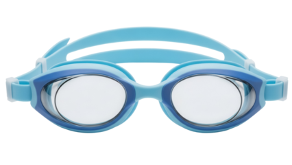 Blue swimming goggles isolated PNG on transparent background, water sport equipment for swim training and recreational use